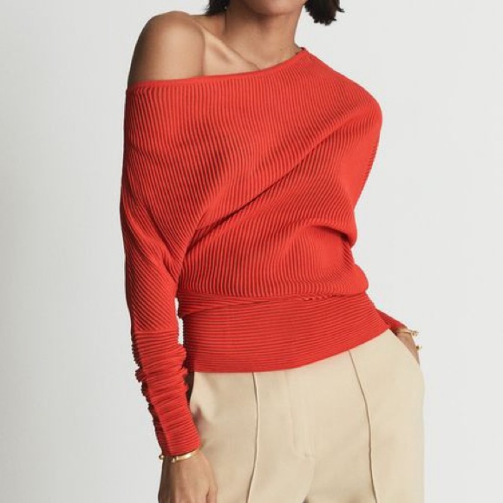 Elegant Red Off-Shoulder Sweater